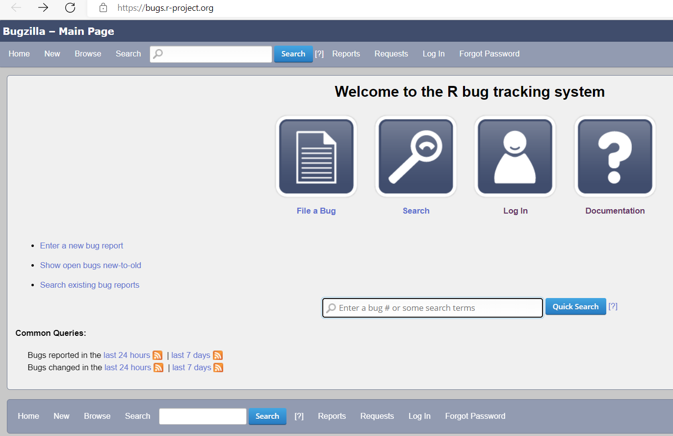 Screenshot of the existing home page of Bugzilla.
