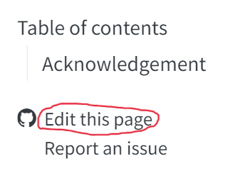 Screenshot of the toolbar in the HTML version of the guide, with the Edit button (pencil and paper icon) circled in red.