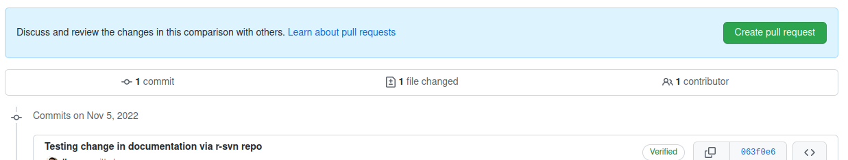 Screenshot of the message when opening a pull requests from the branch