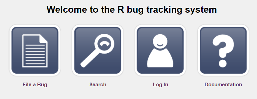 Screenshot of the four square buttons on the home page of Bugzilla.